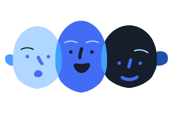 Images SVG colorées de têtes représentant des facteurs génétiques pouvant être responsables de la myopie