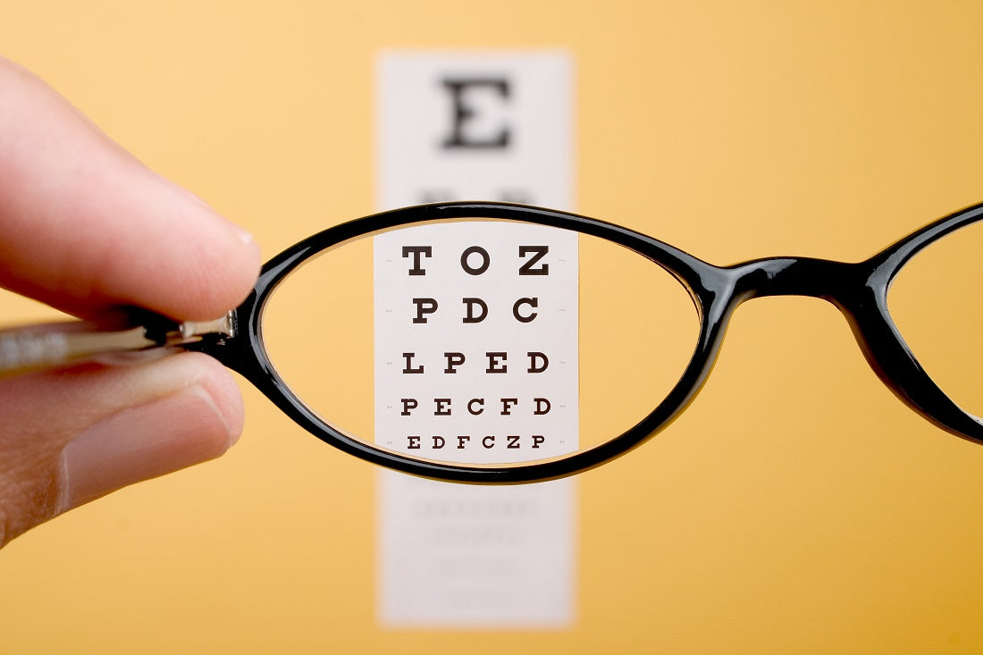 Eye test materials - Glasses and alphabet background