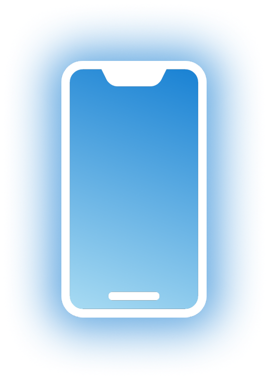 Téléphone intelligent bleu et blanc avec une lumière bleue qui en émane.